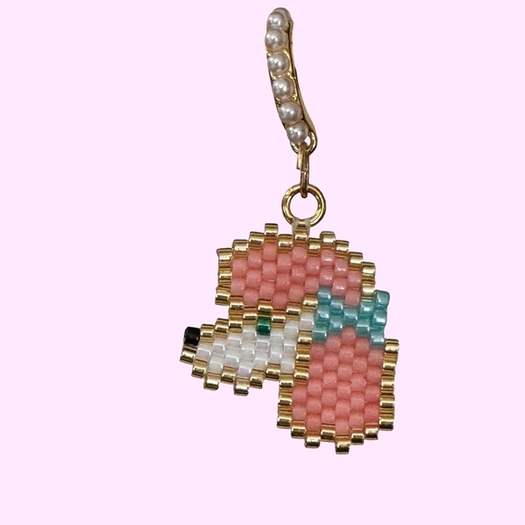 Hand crafted beaded pink poodle earrings whimsical art deco gift - Picture 4 of 6